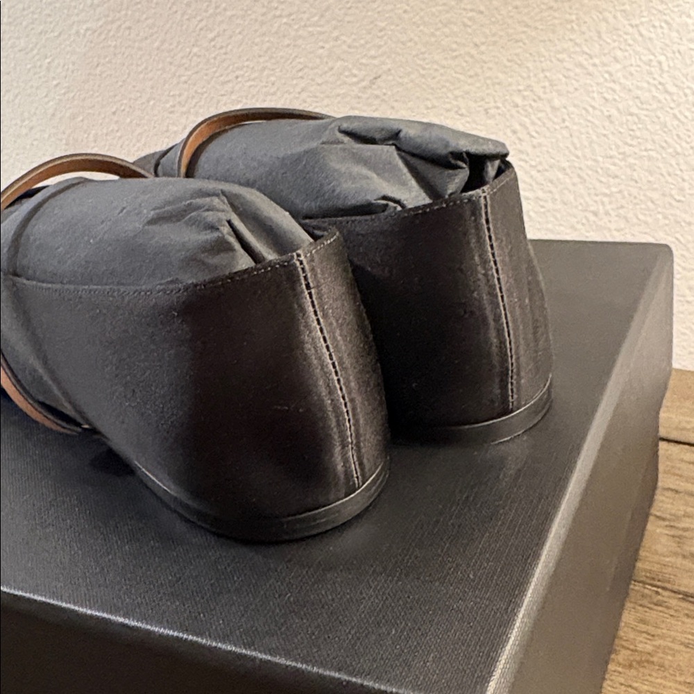 NIB [Saint Laurent] Ballerina Black Satin & Leather Flats Women's EU 39 / US 9 - Picture 11 of 16